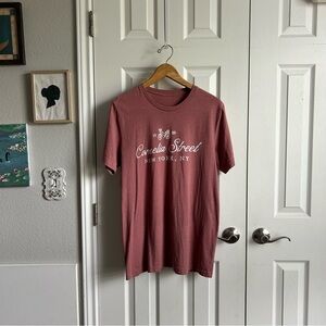 dusty rose pink Cornelia Street NYC short sleeve graphic tee